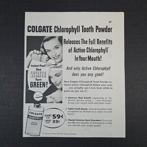 1953 Colgate Chlorophyll Tooth Powder Vintage‎ Print Ad Bad Breath Gum Disorders